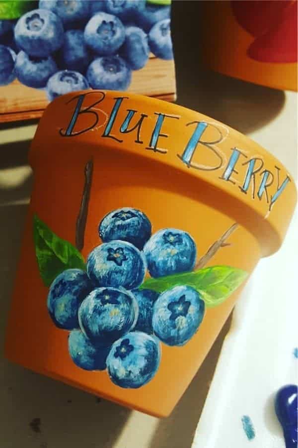 Blue Berry Painted Clay Pot