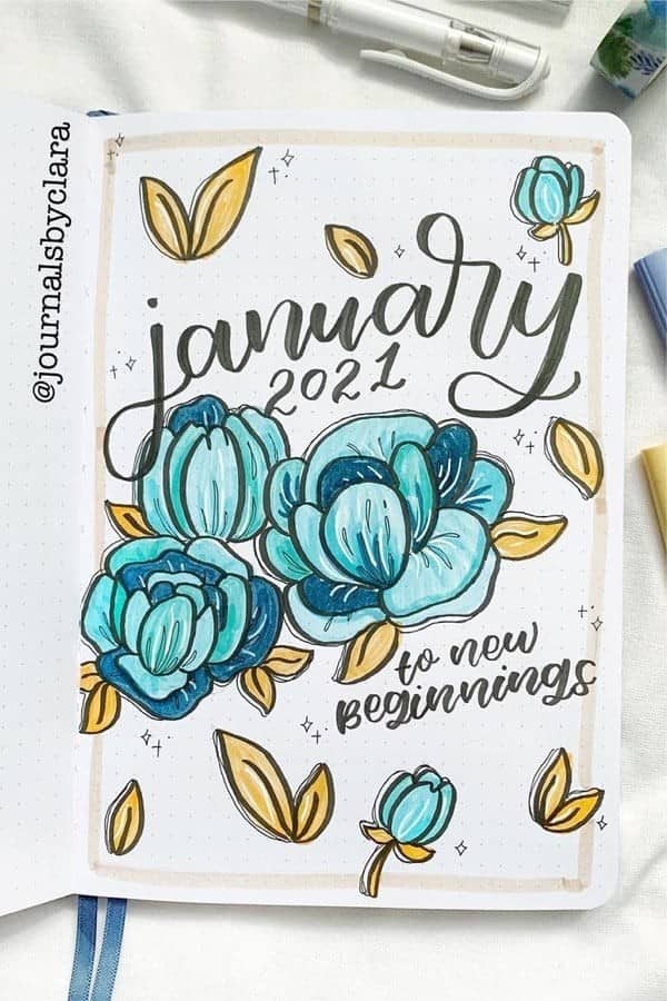 Blue Flower Bujo Cover Inspiration