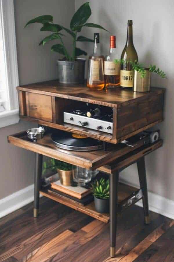 RECORD PLAYER BAR CART