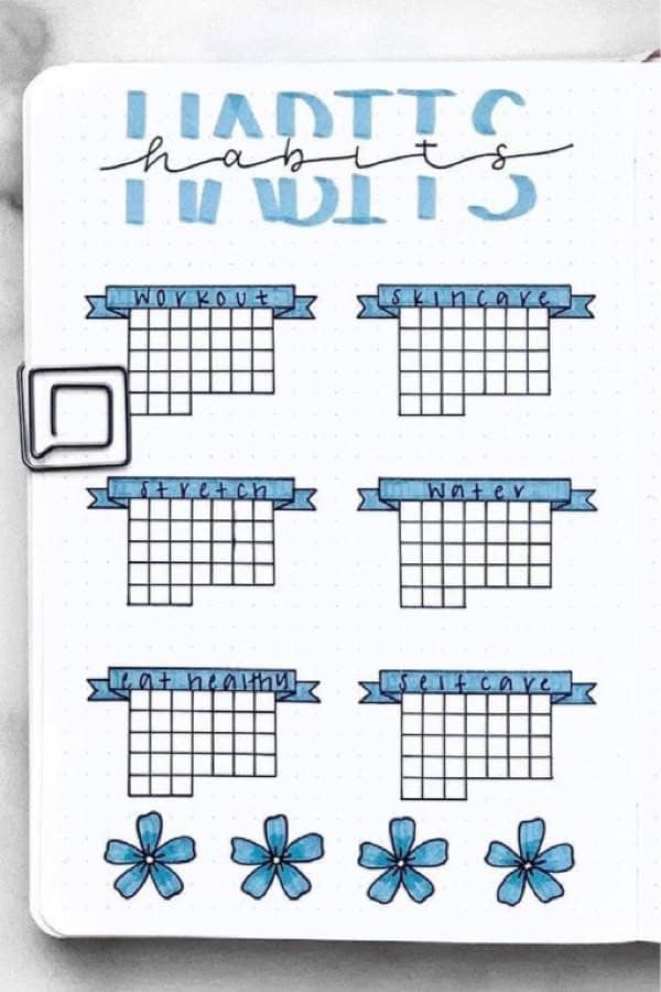 Blue Flower Habit Tracking Log