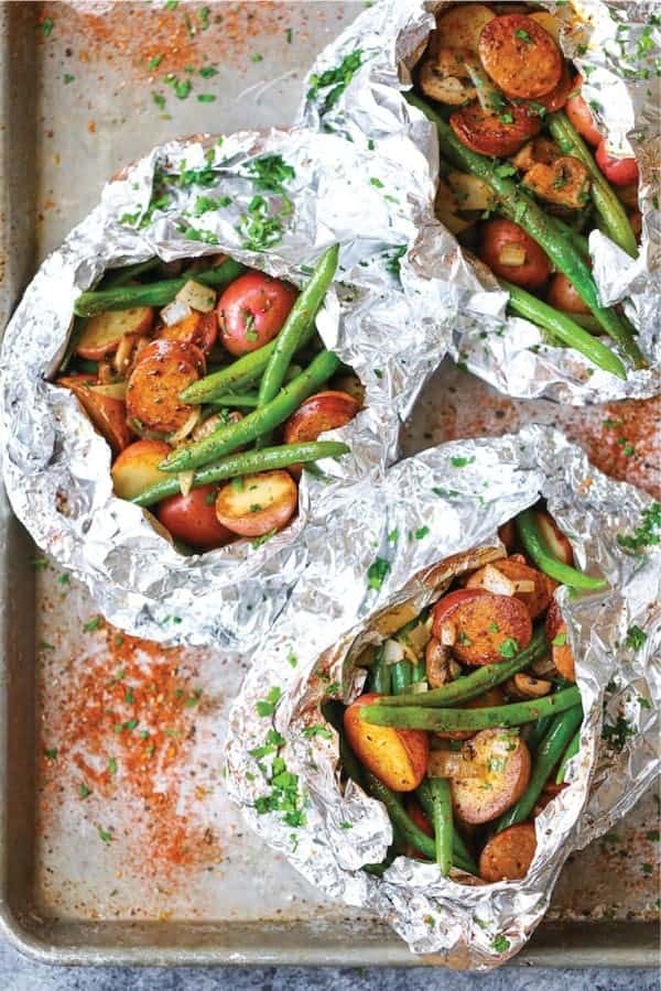 Sausage, Potato, and Green Bean Foil Packets