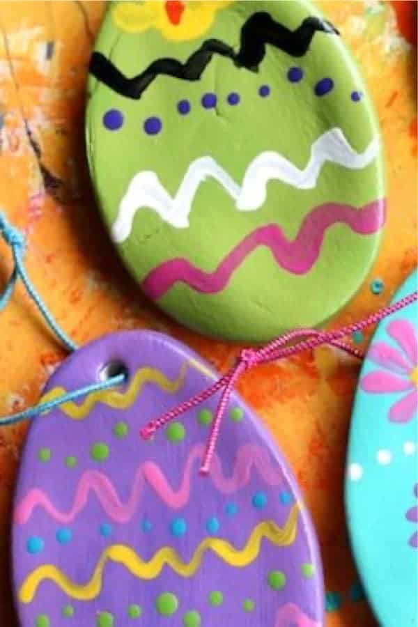 Painted Clay Dough Easter Egg Ornaments