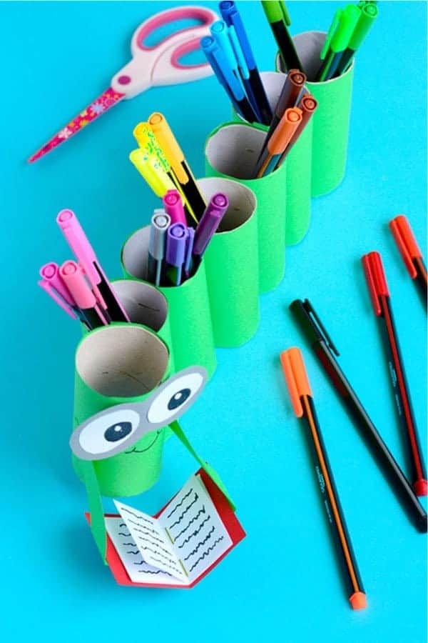 DIY Bookworm Paper Roll Pencil Holder