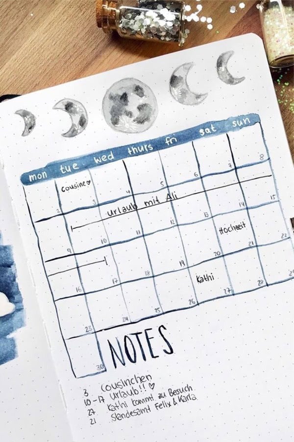 Moon Theme Monthly Spread