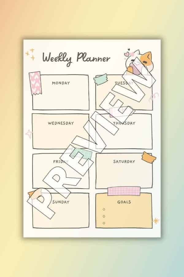 CAT PINK SOFT PASTEL WEEKLY PLANNER