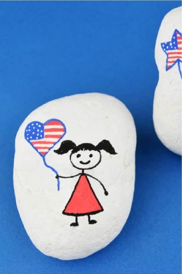 Patriotic Stick Figure Rock Painting for Independence Day