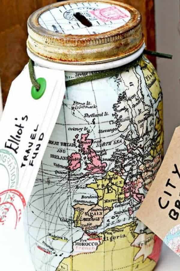 Map Mason Jar Bank