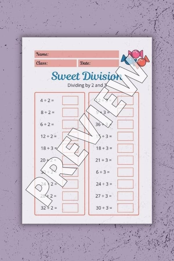 SWEET DIVISION WORKSHEET PRINTABLE