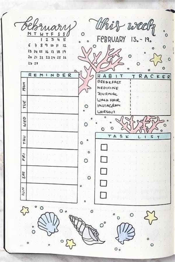 Coral Themed Bujo Tracker