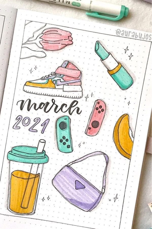 March Bujo Cover With Cute Doodles