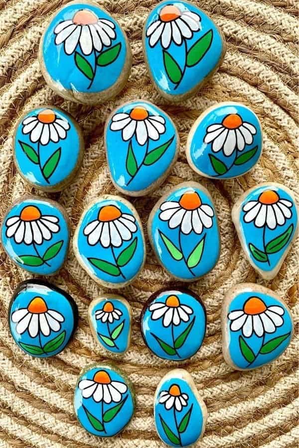 Bright Daisy Painted Pebbles