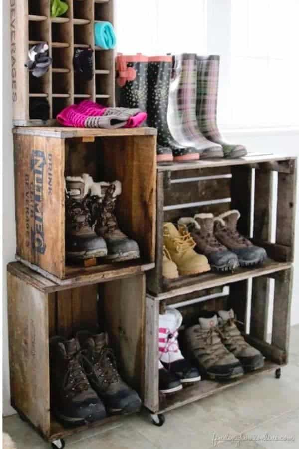 DIY Vintage Crate Boot Rack