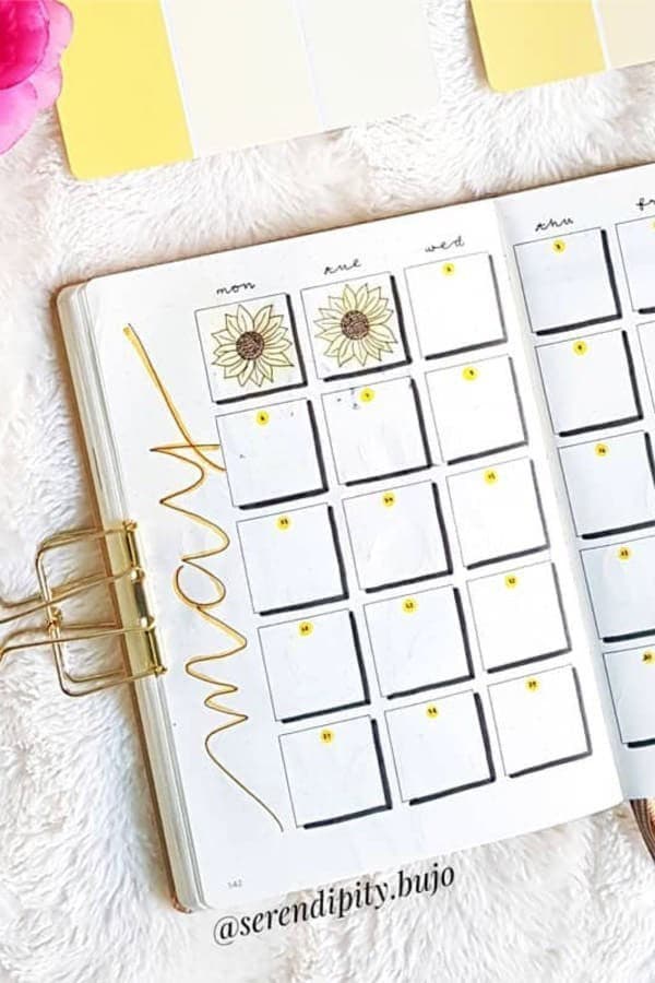 Monthly Spread With Sunflowers