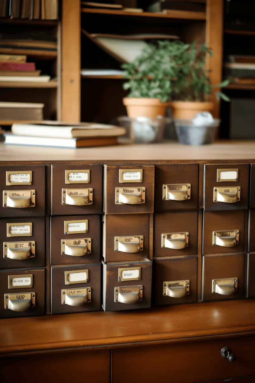 VINTAGE LIBRARY CARD CATALOG DRAWER ORGANIZER