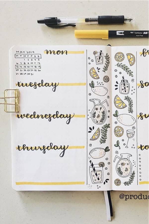 Lemon Themed Weekly Spread