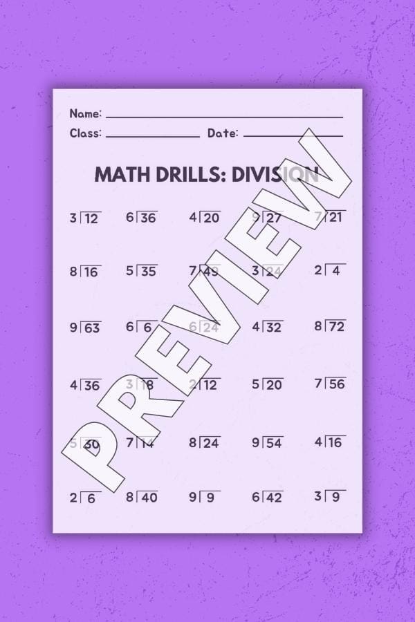 MATH DRILLS: DIVISION WORKSHEET PRINTABLE