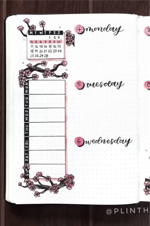 Weekly Spread With Cherry Blossoms