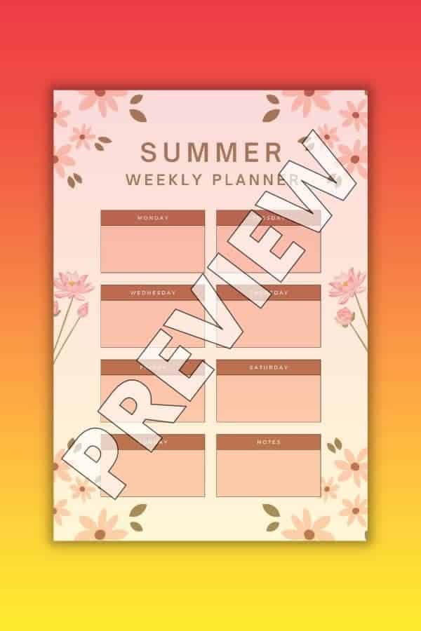 PINK FLORAL ORGANIC SUMMER WEEKLY PLANNER