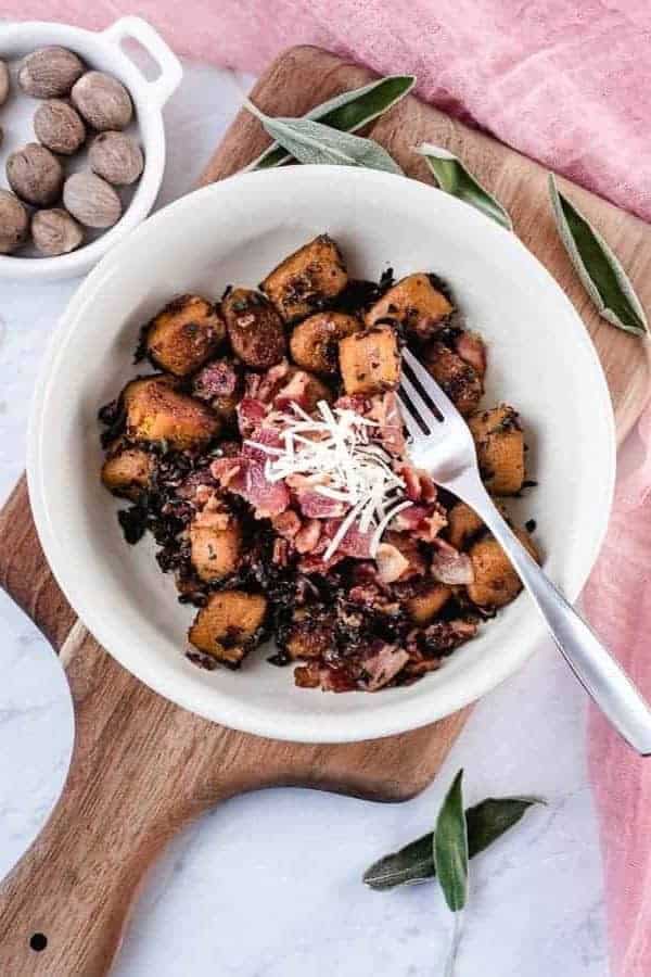 SWEET POTATO GNOCCHI IN BACON SAGE SAUCE