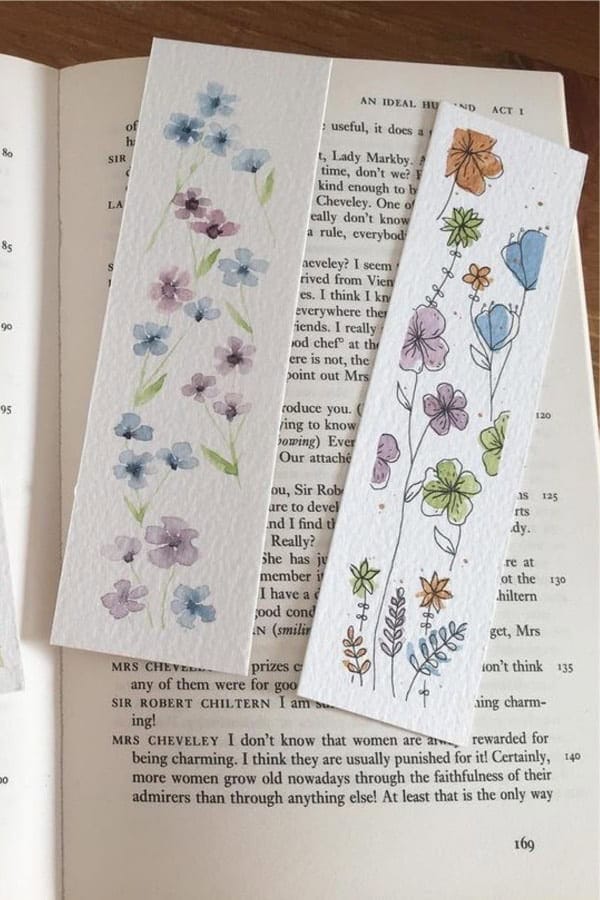 Watercolor & Line Art Flower Bookmark