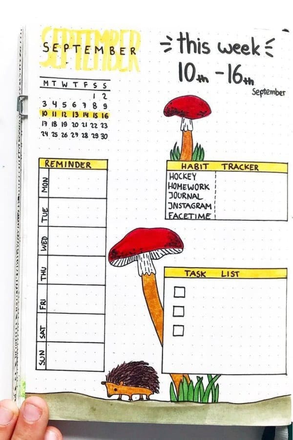 Mushroom Bullet Journal Layout