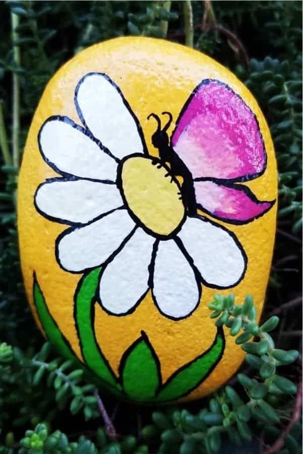 Yellow Daisy Painted Stone