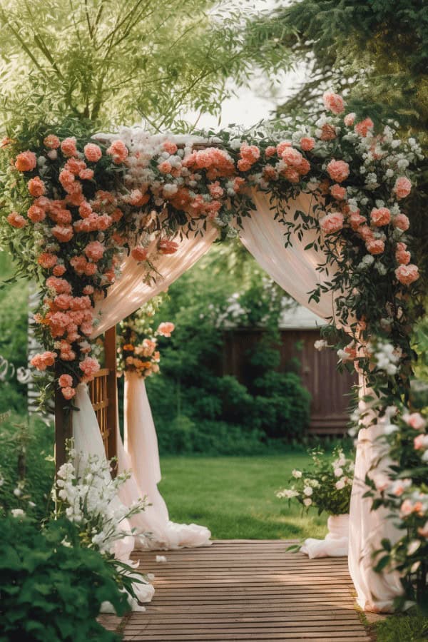 Floral-Draped Pergola