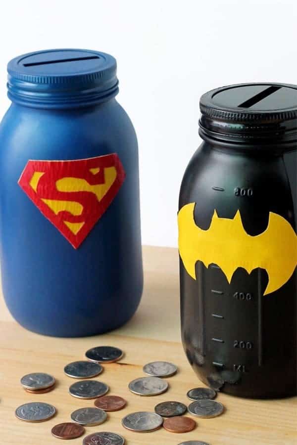 Mason Jar Superhero Banks