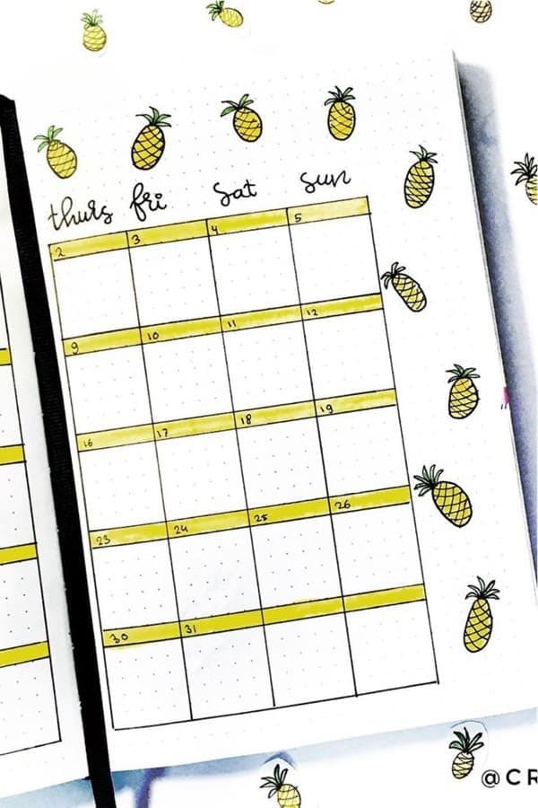 Yellow Pineapple Monthly Spread