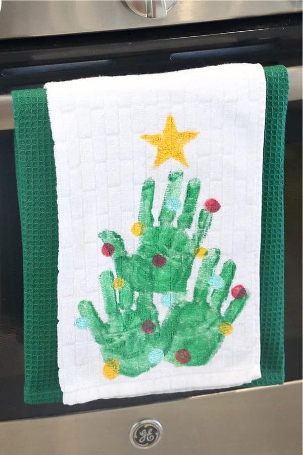 Handprint Christmas Tree Kitchen Towel