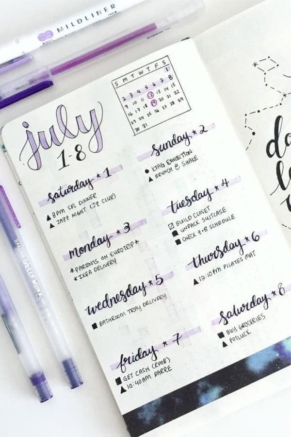 July Weekly Spread With Purple