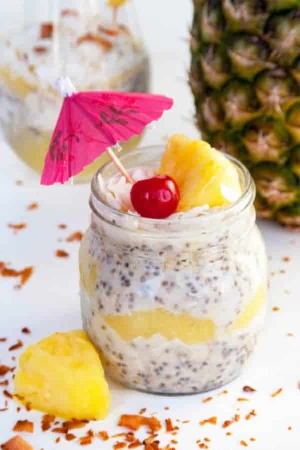 Pina Colada Oatmeal in a jar