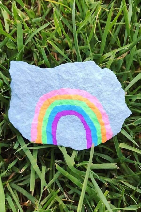 Simple Painted Rock With Rainbow