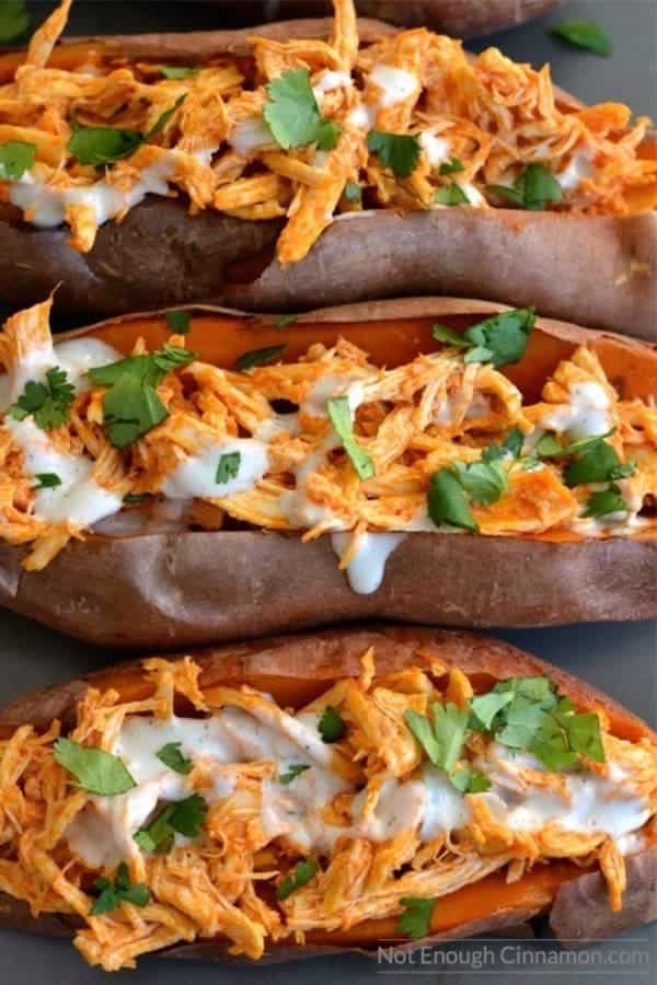 Buffalo Chicken Stuffed Sweet Potatoes