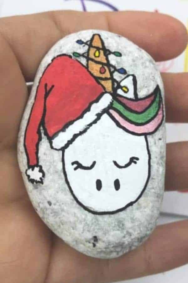 CHRISTMAS UNICORN PAINTED ROCK