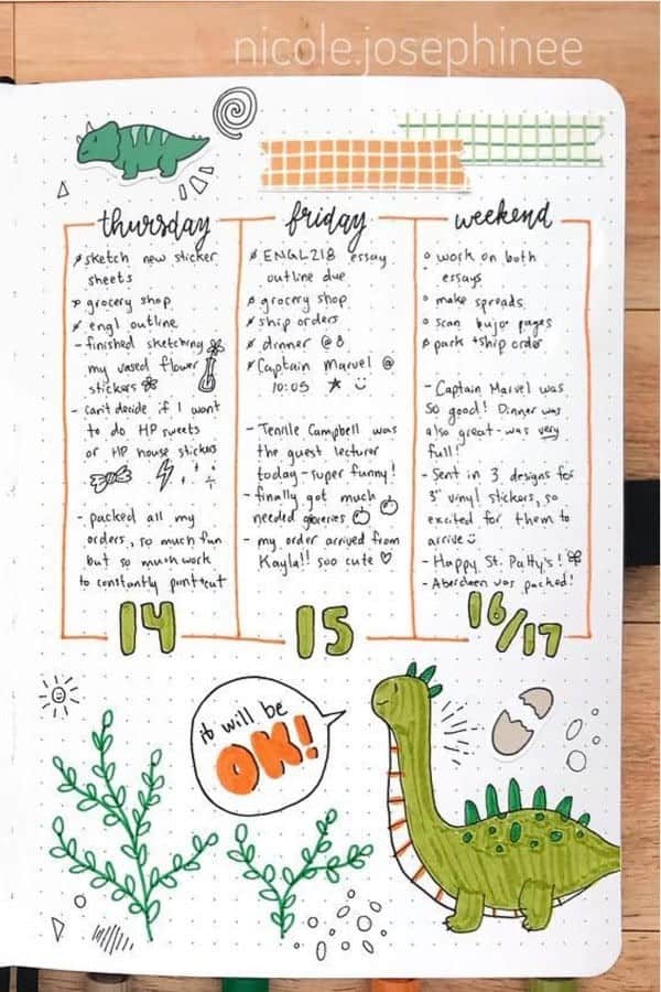 Green Dinosaur Bujo Spread