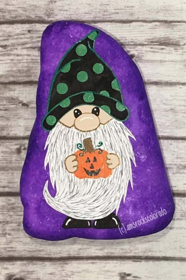 Halloween Gnome Painted Stone