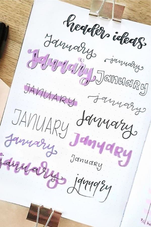 January Bullet Journal Headers