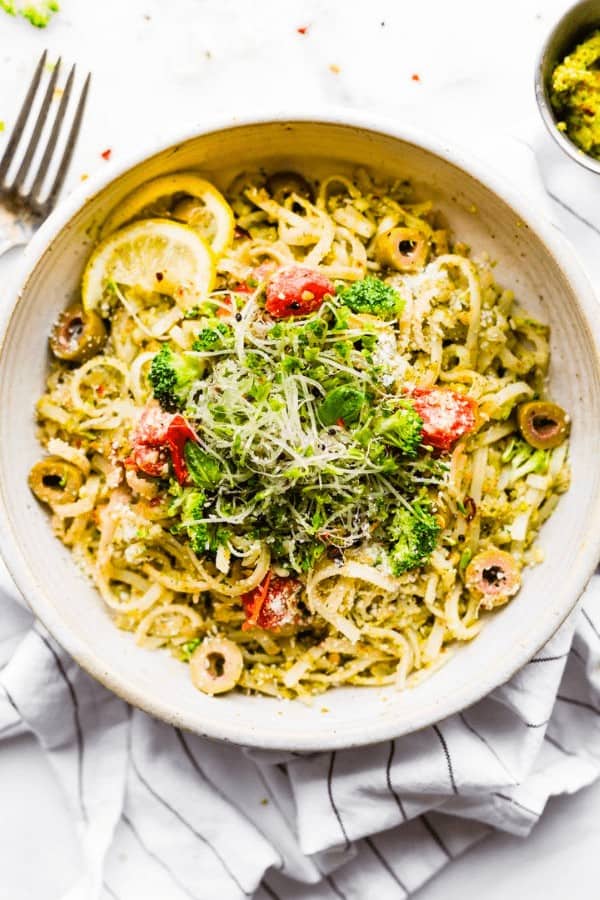 Quick Broccoli Arugula Pesto Pasta