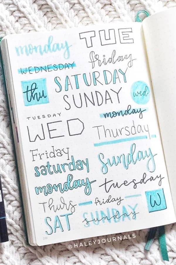 Daily Bujo Headers In Blue