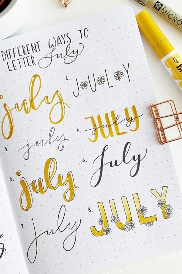 Yellow Bujo Header Examples