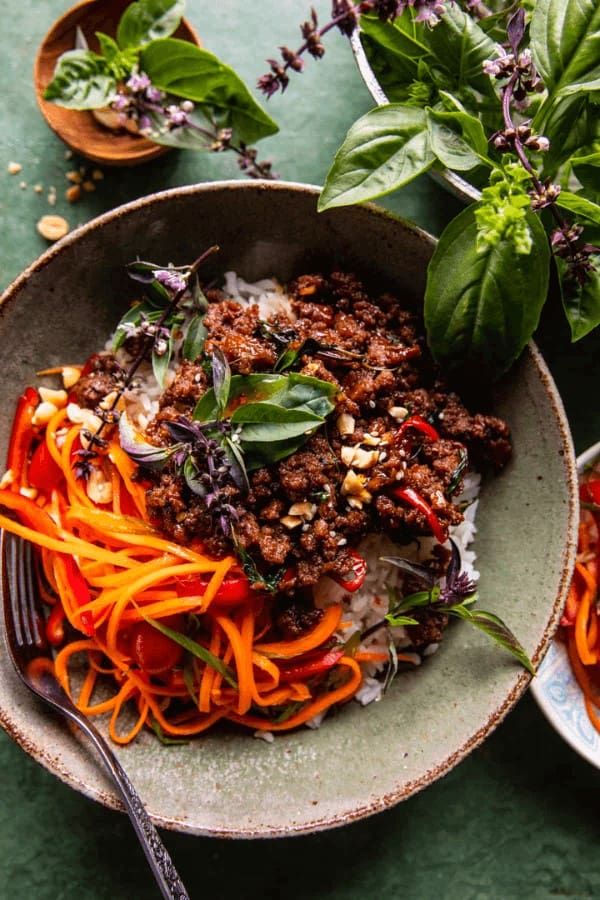 Thai Basil Beef and Lemongrass Rice Bowls