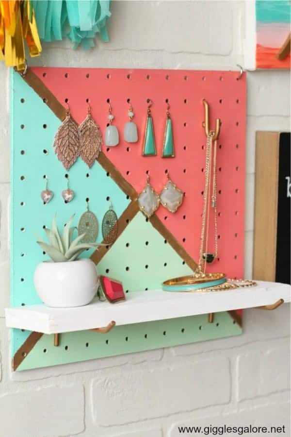 DIY Painted Pegboard Jewelry Organizer