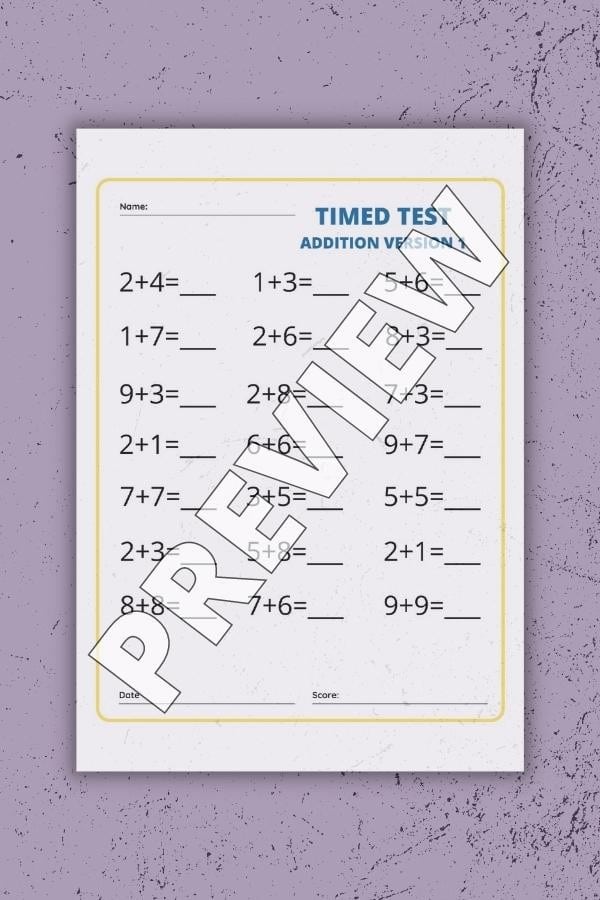 ADDITION TEST WORKSHEET PRINTABLE