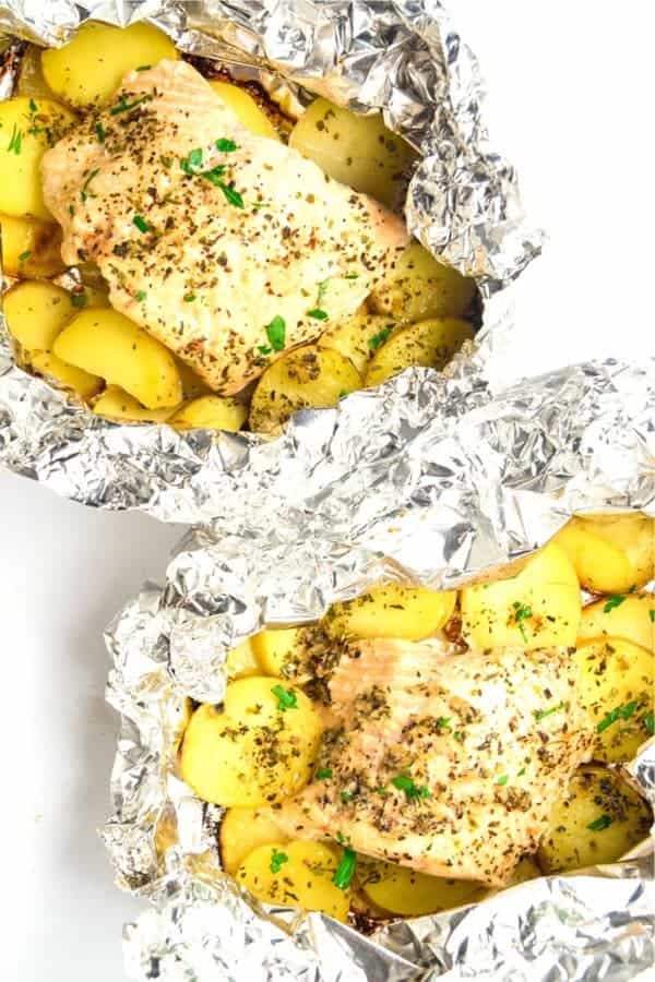 Garlic Herb Salmon Foil Packets with Potatoes