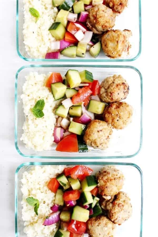 Greek Turkey Meatball Meal Prep Bowls