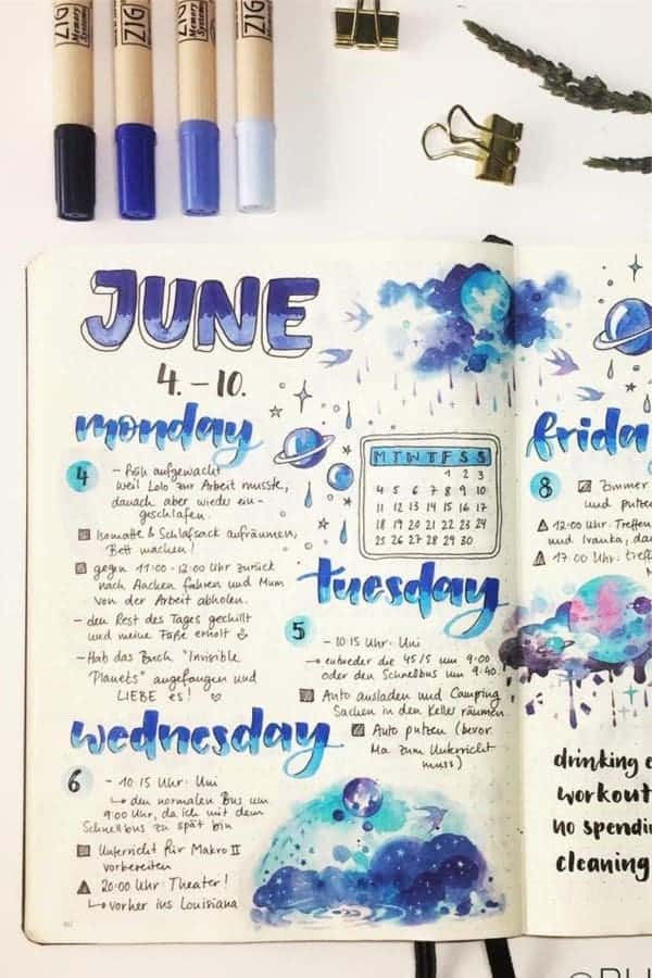 Blue June Weekly Spread