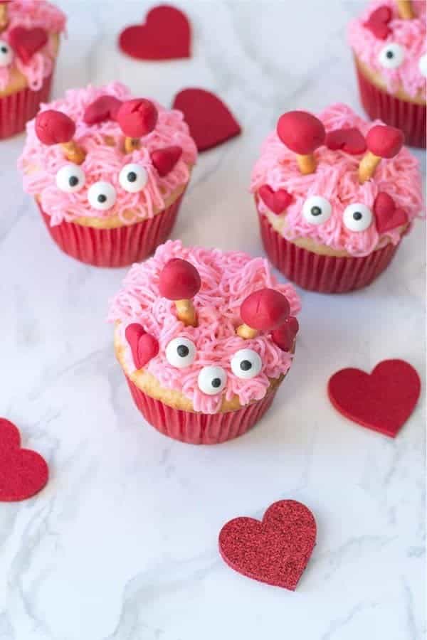 Furry Monster Valentine Cupcakes