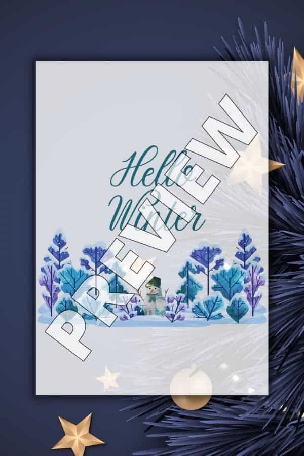 BRIGHT BLUE MODERN “HELLO WINTER” PRINTABLE