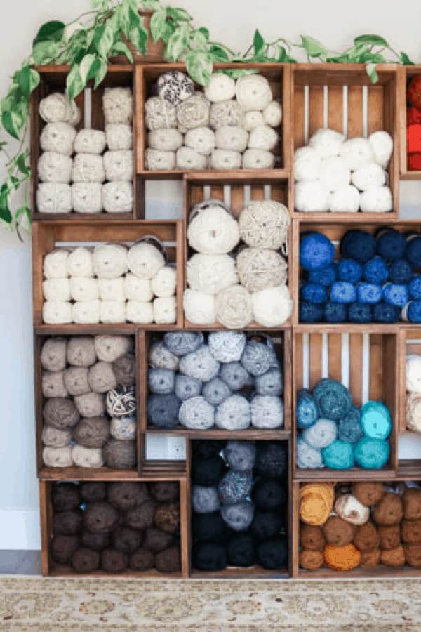 DIY Yarn Storage Shelves Using Wooden Crates